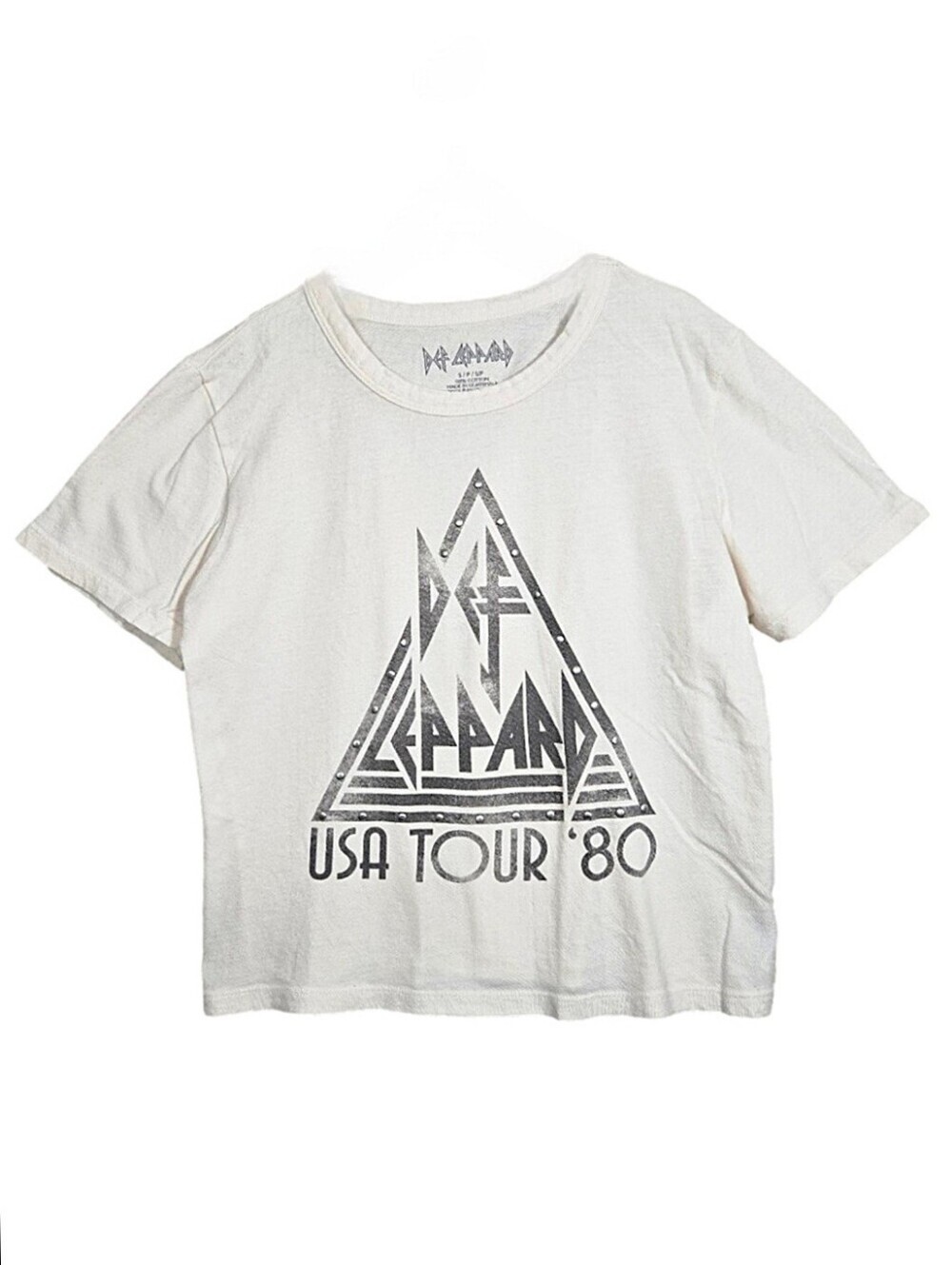 Def Leppard Cream/Grey USA Tour '80 Short Sleeve Graphic Tee, Size S ~ VGUC